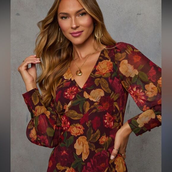 New VICI forested trails floral print midi dress sangria bloom small s - Picture 2 of 9